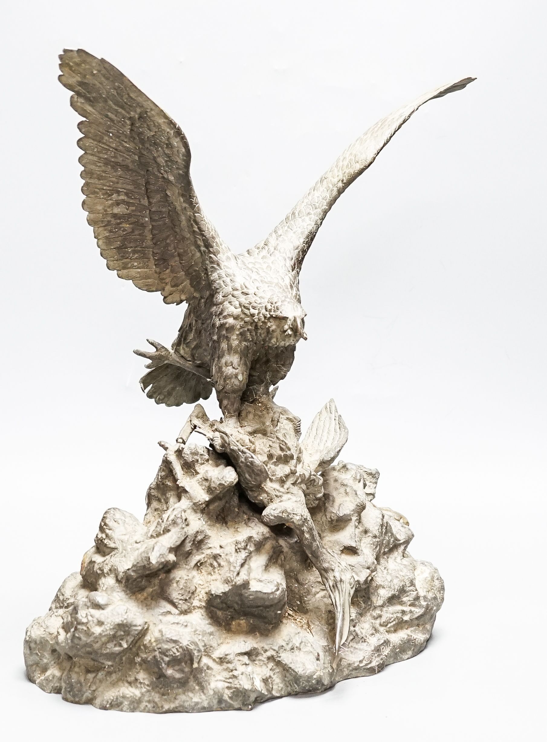 Christophe Fratin (French, 1801-1864) bronze group, eagle and prey, E de Labroue Gautier foundry mark, 43cm high